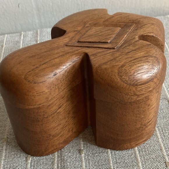 Vintage Wooden Cross shaped Puzzle Trinket Box Lidded Handmade Carved Wood - Picture 4 of 11